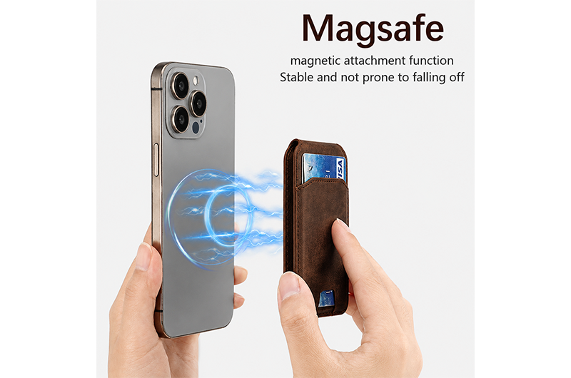 3-Card Slot Magnetic Leather Phone Card Holder with RFID Blocking and Folding Kickstand (Support OEM/ODM)